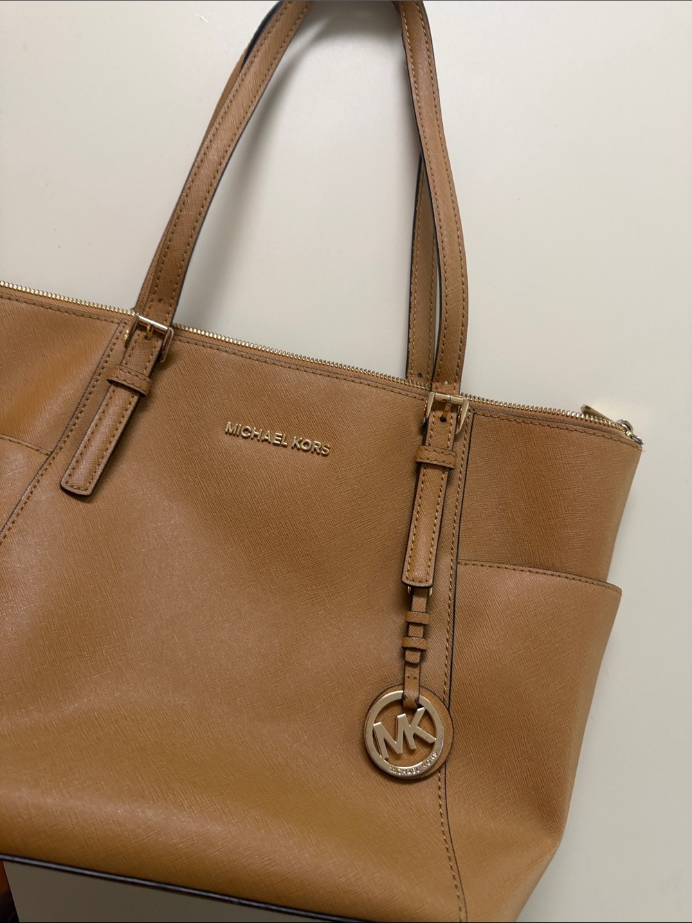 Michael Kors Caramel Tan Leather Tote with Gold Accent